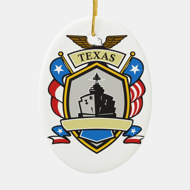 Texas Battleship Emblem Retro Ceramic Ornament (Front)