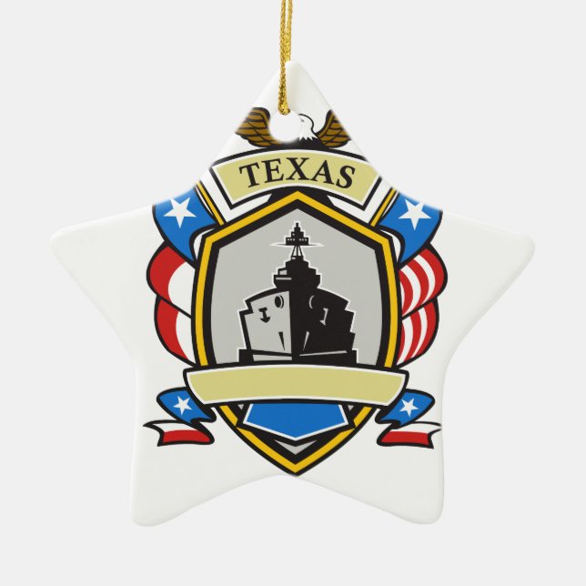 Texas Battleship Emblem Retro Ceramic Ornament (Front)