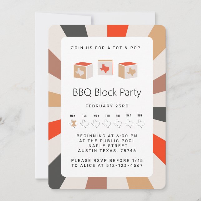 Texas BBQ Block Party for Tots & Pops Invitation (Devant)