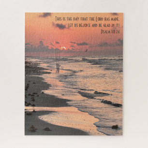 Texas Beach Sunrise, Verse from Psalm 118:24 Jigsaw Puzzle