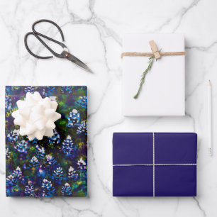 Texas Blue Bonnet Blitz Design-Navy Blue/ White Wrapping Paper Sheet
