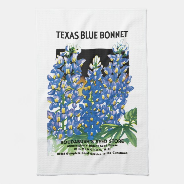 Texas Blue Bonnet Seed Packet Label Kitchen Towel (Vertical)
