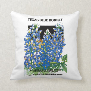 Texas Blue Bonnet Seed Packet Label Throw Pillow