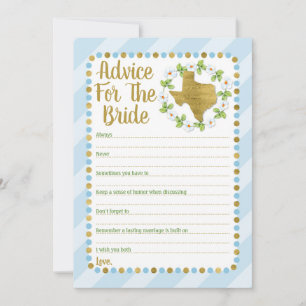 Texas Blue Gold Advice For The Bride Shower Game Card