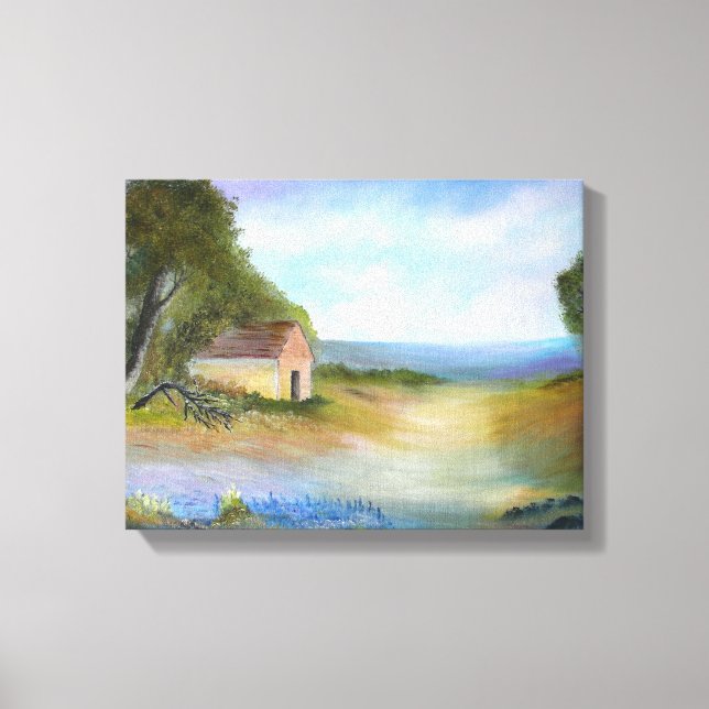 Texas Bluebells Squatter Shack Landscape Canvas Print (Front)