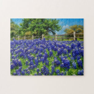 Texas Bluebonnet Fleurs Country Fence Art Puzzle