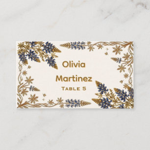 Texas Bluebonnet Floral Gold Wedding Place Card