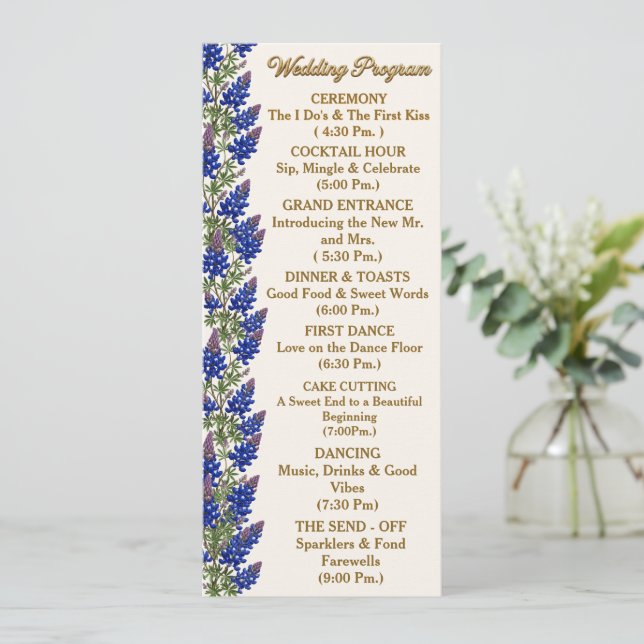 Texas Bluebonnet Floral Wedding Program (Standing Front)