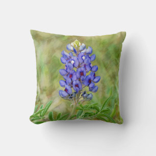 Texas Bluebonnet Flower Blue Green Art Coussin