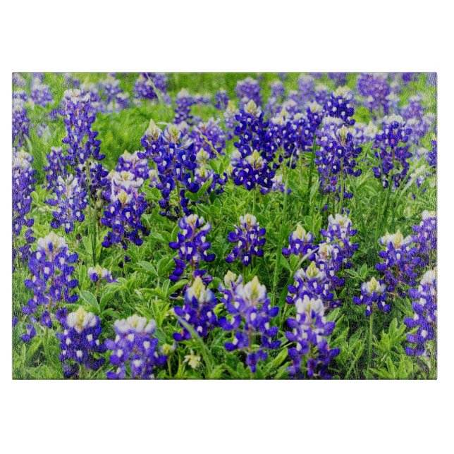 Texas bluebonnet glass cutting board (Front)
