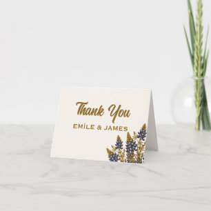 Texas Bluebonnet Gold Wedding Thank You Card