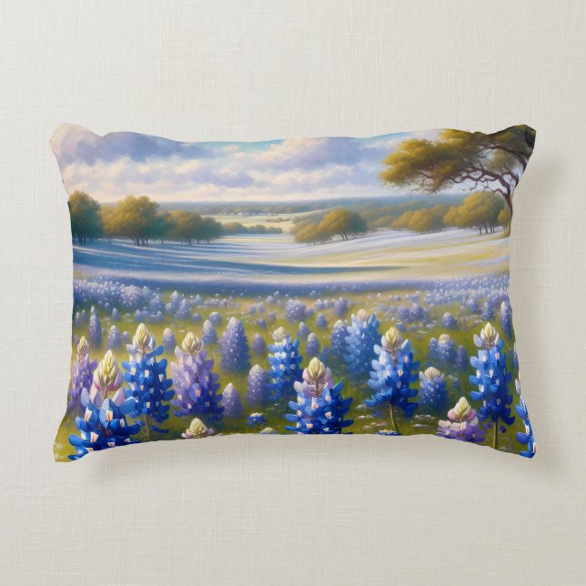 Texas Bluebonnet Meadow Landscape Accent Pillow (Front)