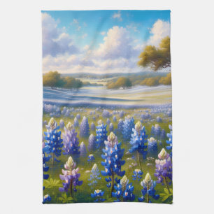 Texas Bluebonnet Meadow Landscape Kitchen Towel