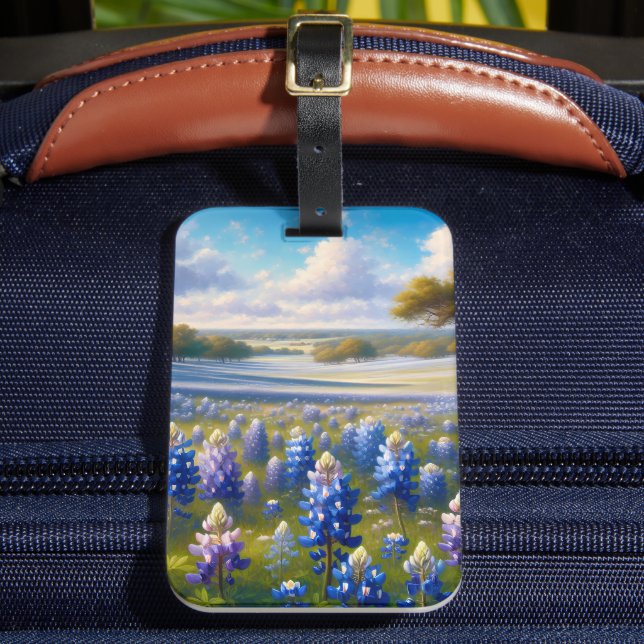 Texas Bluebonnet Meadow Landscape Luggage Tag (Front Insitu 2)