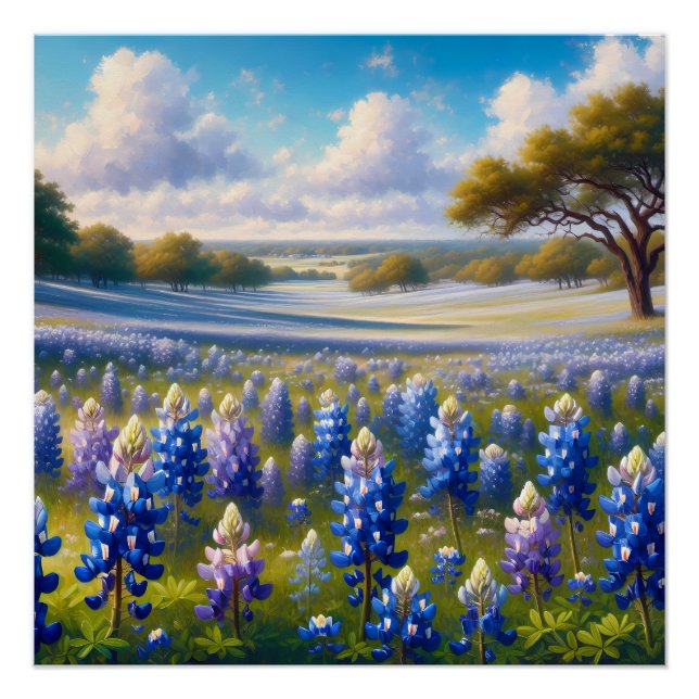 Texas Bluebonnet Meadow Landscape Poster (Front)