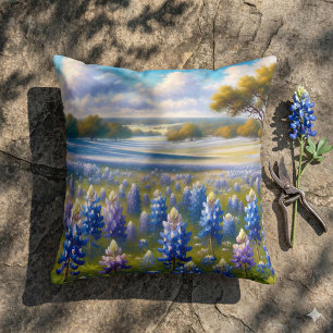 Texas Bluebonnet Meadow Landscape Throw Pillow