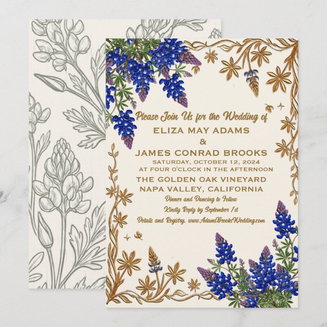 Texas Bluebonnet Photo Wedding Invitation (Front/Back)
