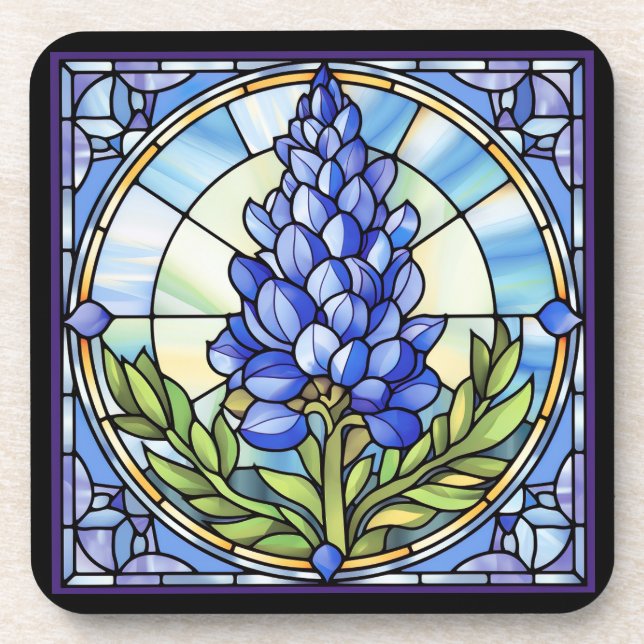 Texas Bluebonnet Stained Glass Coaster (Front)