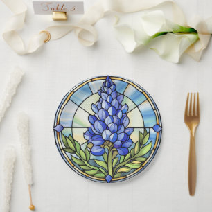 Texas Bluebonnet Stained Glass Paper Plate