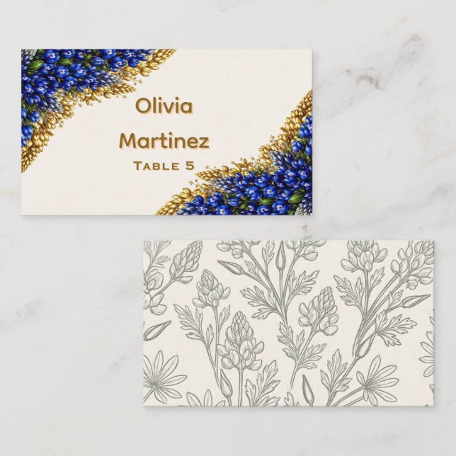 Texas Bluebonnet Wedding Place Card (Front/Back)