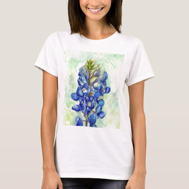 Texas Bluebonnet Wildflower Drawing T-Shirt (Front)