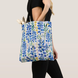 Texas Bluebonnet Wildflower Pattern Tote Bag