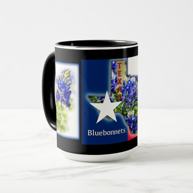 Texas Bluebonnets and state colours with black, Mu Mug (Front Left)