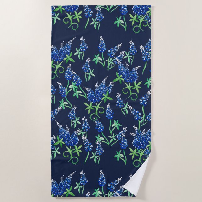 Texas Bluebonnets Floral  Beach Towel (Front)