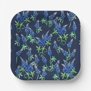 Texas Bluebonnets Floral Blue Paper Plate