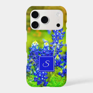 Texas Bluebonnets Floral Monogram Blue and Orange