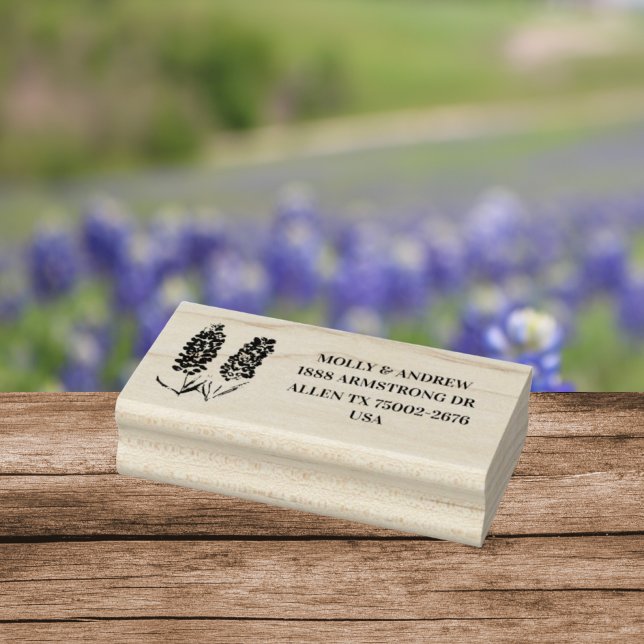 Texas Bluebonnets Floral Wedding Return Address Rubber Stamp (Creator Uploaded)