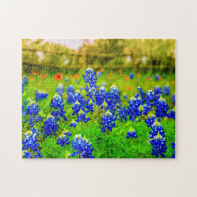 Texas Bluebonnets Indian Floral Nature Travel Jigsaw Puzzle (Horizontal)