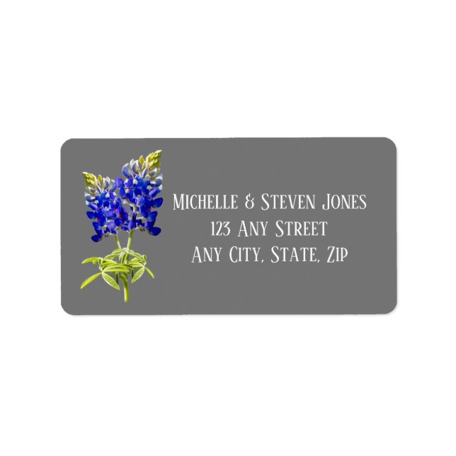 Texas Bluebonnets on Dark Grey, Spring Wedding Label (Front)