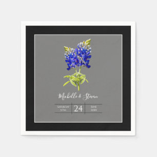 Texas Bluebonnets on Dark Grey, Spring Wedding Napkin
