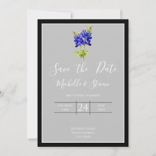 Texas Bluebonnets on Light Grey, Spring, Save Date Invitation