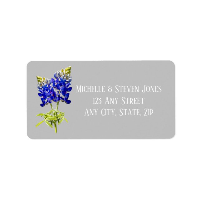 Texas Bluebonnets on Light Grey, Spring Wedding Label (Front)