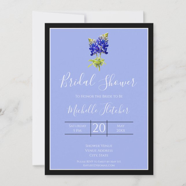 Texas Bluebonnets on Slate Blue, Spring, Bridal Invitation (Front)