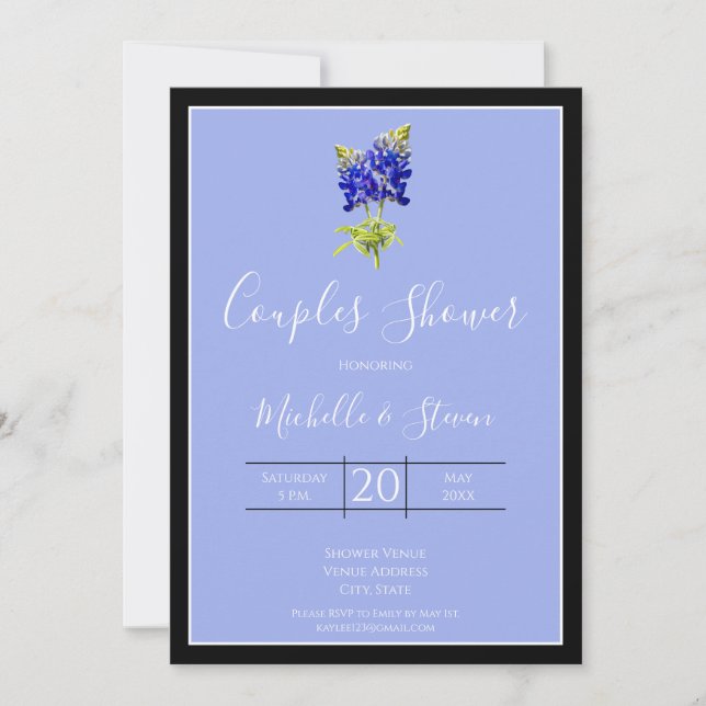 Texas Bluebonnets on Slate Blue, Spring, Couples Invitation (Front)