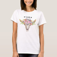Texas Boho Cow Skull With Flowers Chic Trendy