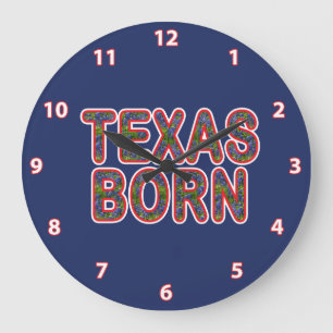 Texas Born Bluebonnet Large Clock