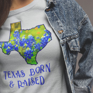 Texas Born Raised Bluebonnets State of Texas Grey T-Shirt