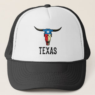 Texas Bull Longhorn Skull Texan Flag Trucker Hat