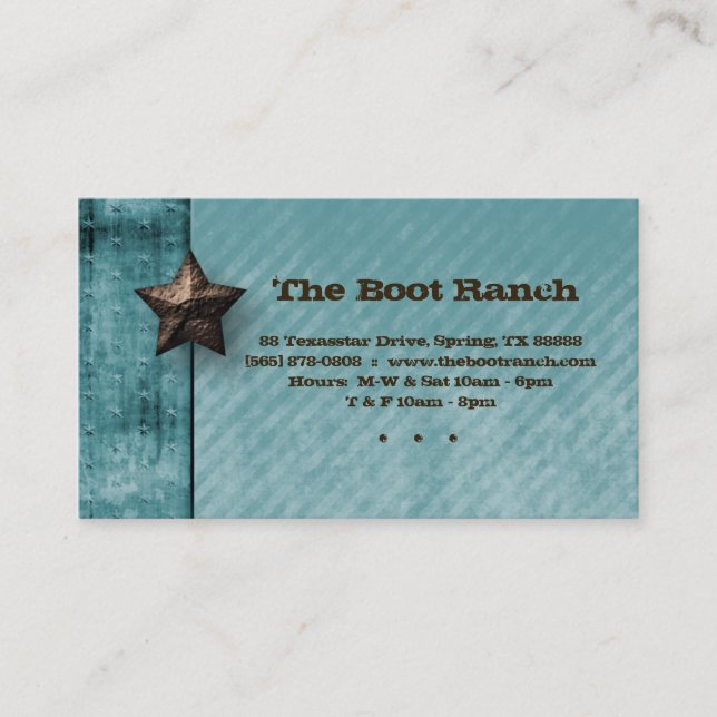 Texas Business Card Denim Jean Star Turquoise Blue (Front)