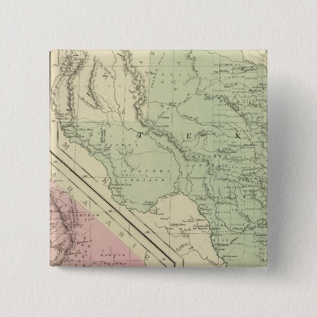 Texas, California 2 Inch Square Button (Front)