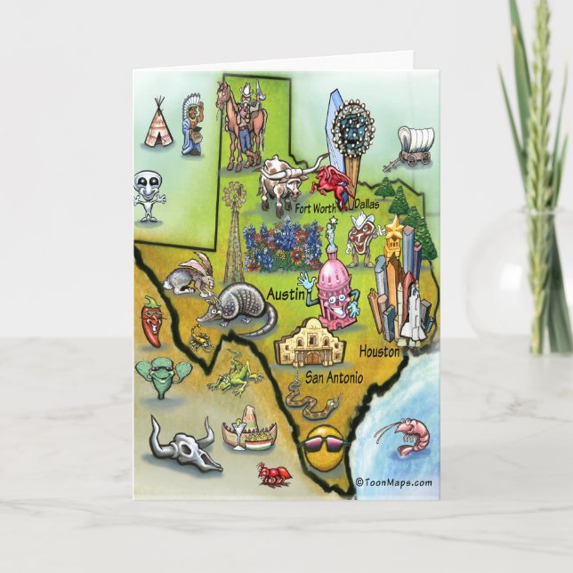 Texas Cartoon Map Card (Front)