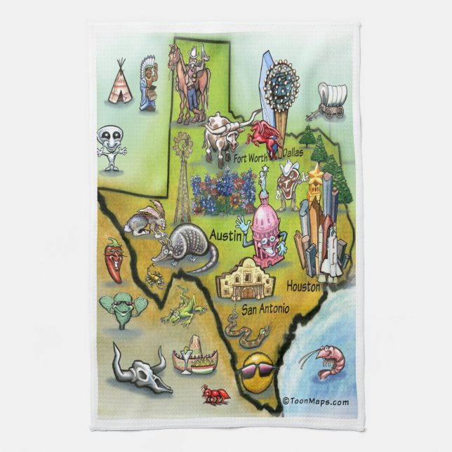 Texas Cartoon Map Kitchen Towel (Vertical)