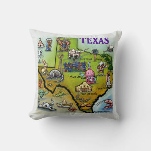 Texas Cartoon Map Pillow