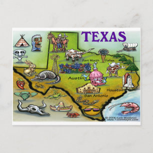 TEXAS Cartoon Map Postcard