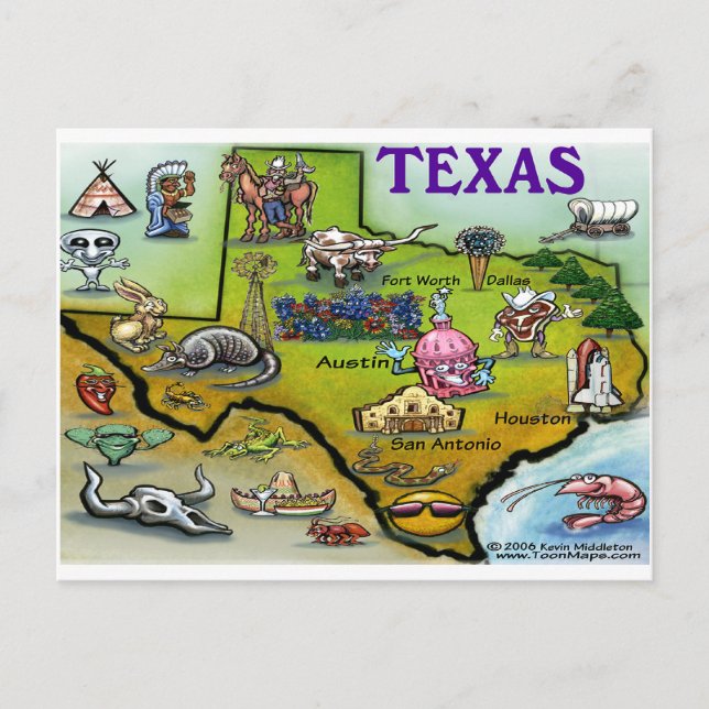 TEXAS Cartoon Map Postcard (Front)