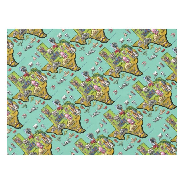 Texas Cartoon Map Tablecloth (Front (Horizontal))